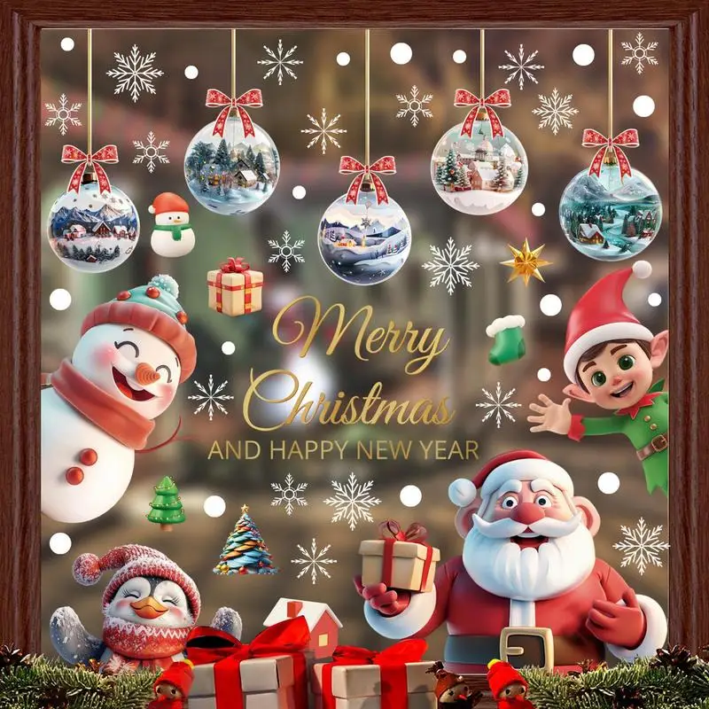 9 sheet Christmas Window Clings Santa Claus and scenery pendant Decals glass static removable stickers Winter Holiday Decoration