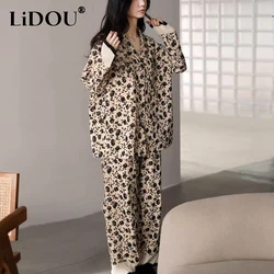 Spring Autumn Women's Floral Printing Pajama Sets Female Casual Fashion Long Sleeve Homewear Ladies Comfortable Sleepwear Suit