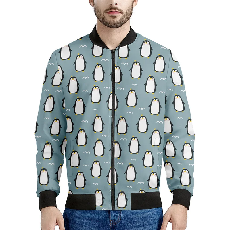 thumbnail image 1 of Chaqueta con cremallera y estampado 3D de pingüinos para hombre, sudadera con estampado de animales bonitos, chaquetas de calle para primavera y otoño, abrigos de manga larga, 1 of 5