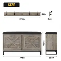Vabches Shoe Storage Bench with 2 Flip Drawers & Coat Rack Wooden Shoe Cabinet with Padded Seat Cushion for Entryway Furniture 2