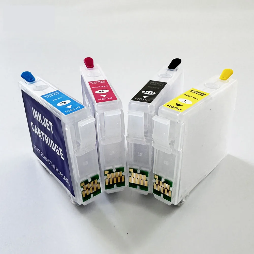 Cartouche d'encre compatible Epson avec puce ARC de couleur jaune, emballée individuellement.