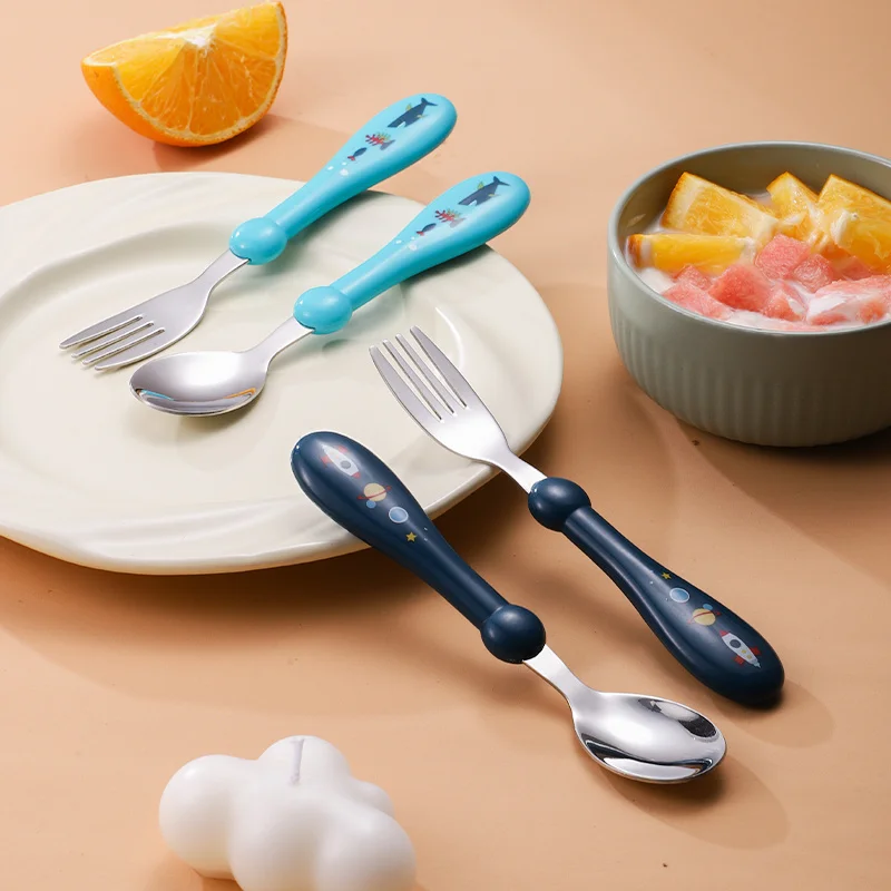 Set Of 2 Stainless Steel Children's Cutlery Spoon/fork Box Suitable For Baby Cutlery, Ideal As A Gift For Mothers And Babies