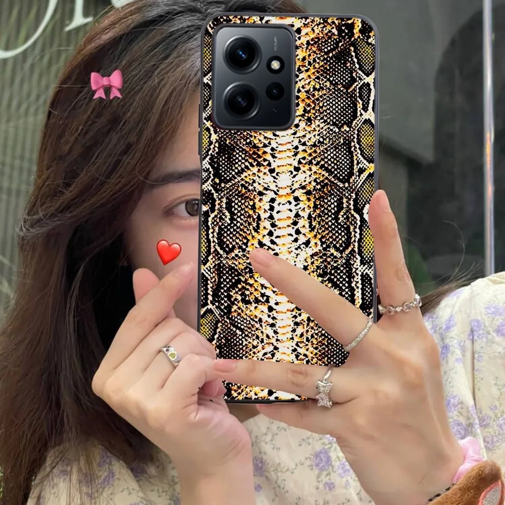 Snake Skin Texture Mobile Cell Phone Case For Xiaomi 13 12 11 S T Ultra Lite Redmi Note 12 10 Poco F4 F5 X5 Pro 5G Black Cover