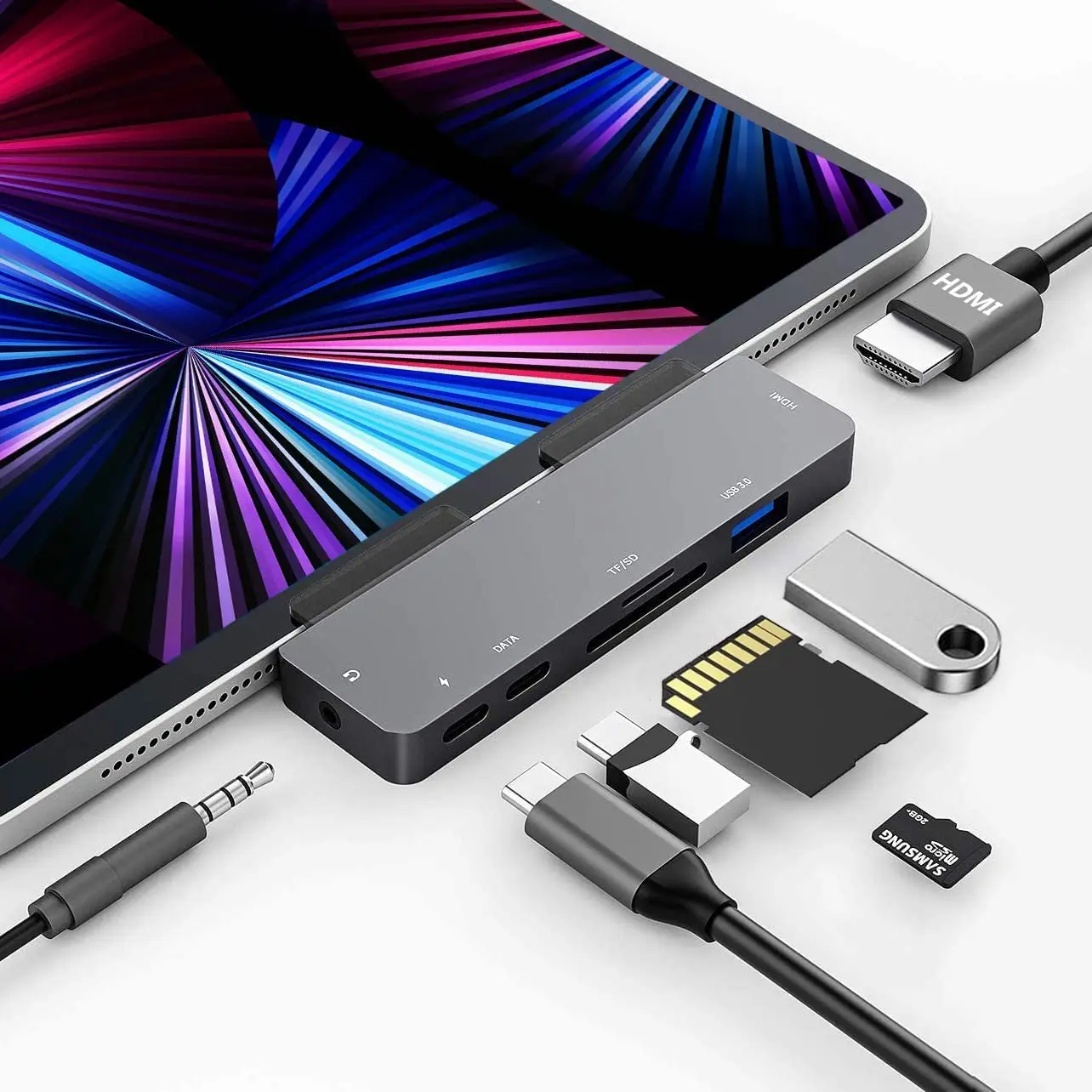 Usb c Hub tipo c para 4k @ 30hz Hdmiusb3.0pd 60wusb c Data3.5 mm sd tf Slot Adapter For Ipad Pro Macbook Air Pro m1 2023