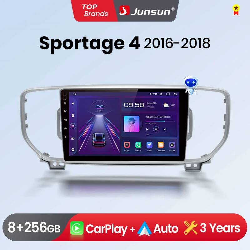 Junsun Wireless CarPlay Android Auto car radio for Kia Sportage 4 QL 2016-2018 GPS intelligent systems multimedia radio