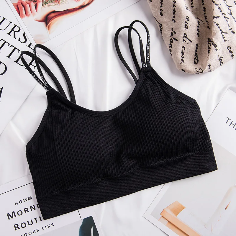 Women Lingerie Bra Student Sports Vest Breathable Seamless Sleep Underwear Hanging Letter Wrap Chest Comfortable