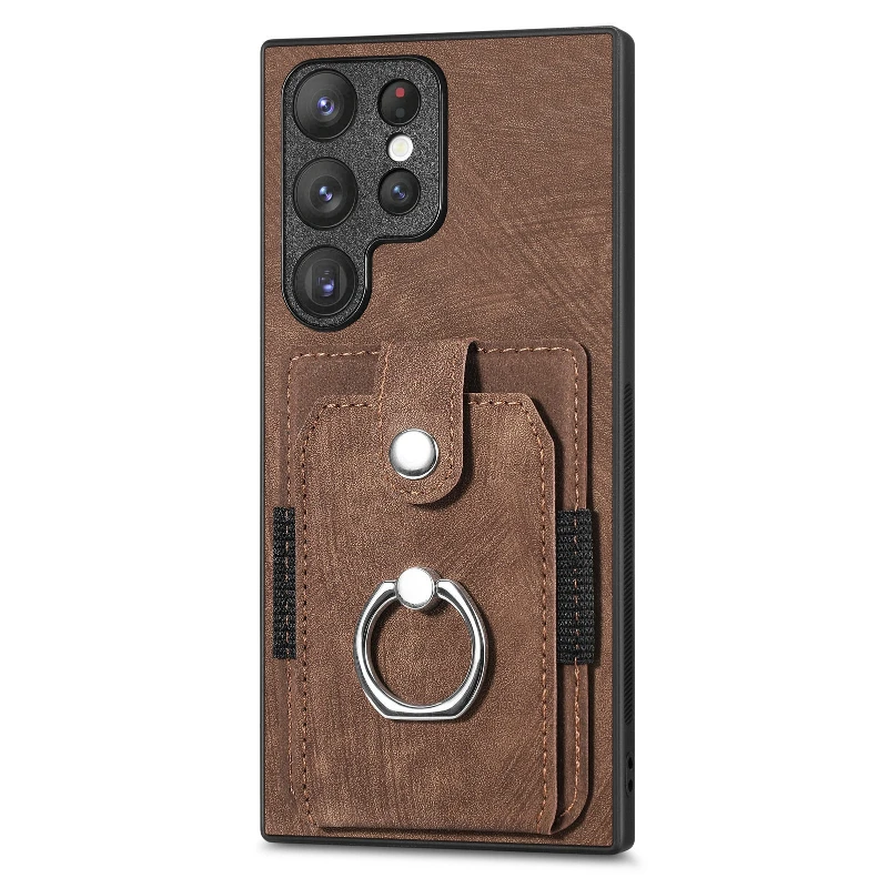 Ring Stand Card Holder PU Leather Shockproof Phone Case - Tough Hard Protective Cover