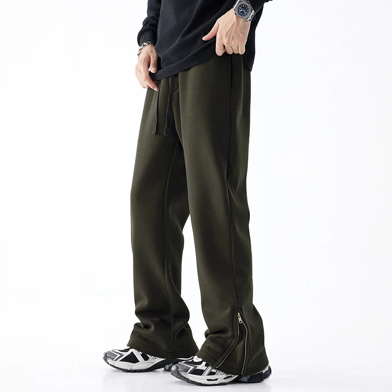 Personalized Knitted Casual Pants Men Thick Wide Leg Fashion Streetwear Designer Trousers Loose Male Zipper Pants 6