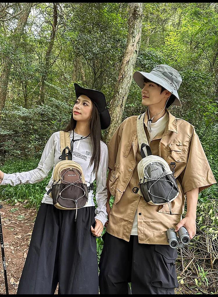 Trendige Retro-Umhängetasche, Brusttasche, Persönlichkeit, trendiger Farbblock-Rucksack in Mini-Größe, Outdoor-Sport, Wandern, doppelte Umhängetaschen – Detail 17