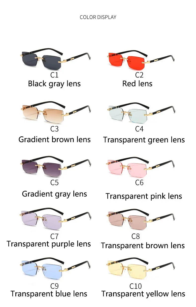 BOYSEE Herren-Brille mit rechteckigem schmalem Rahmen, Seaside Suglasses, UV400, rahmenlose Sonnenbrille im Hip-Hop-Stil – Detail 5