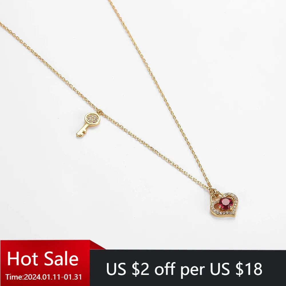 

Authentic 925 Sterling Silver Heart Key Forever Love Necklace Pendant Gold Colour Jewelry for Women Party Wedding Gifts