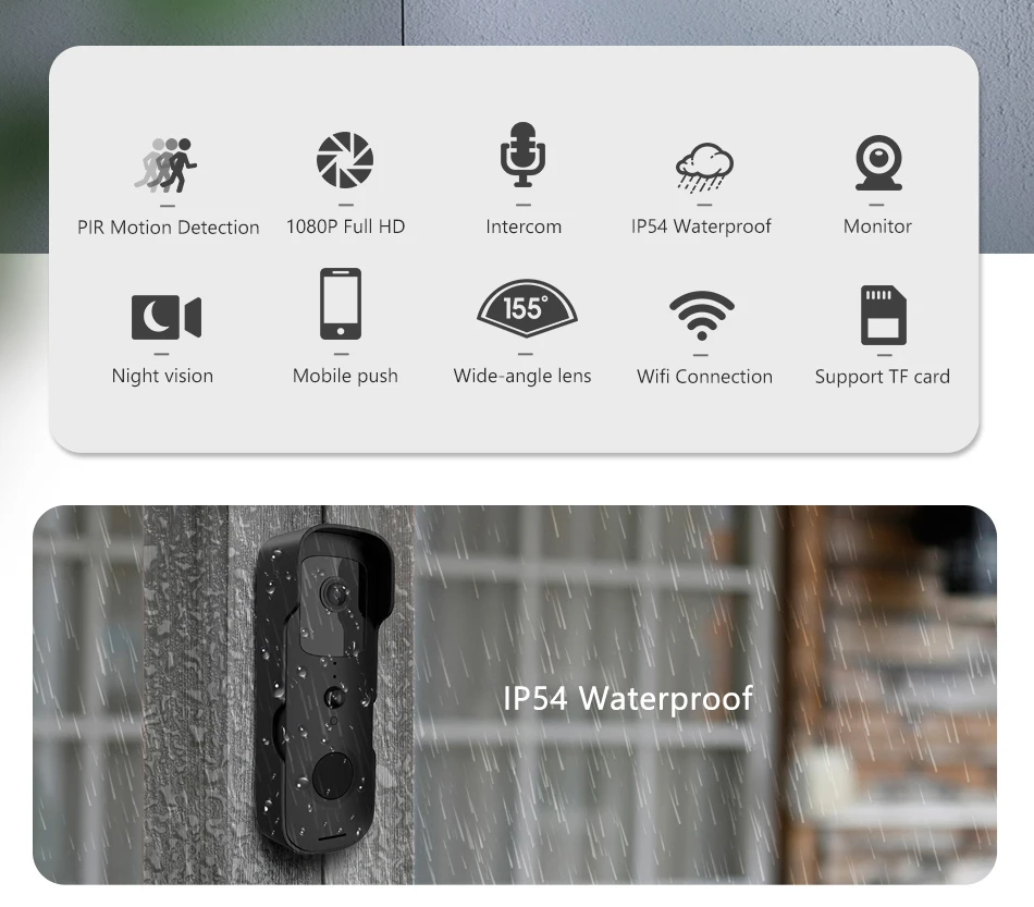 audio intercom system Outdoor Wireless Doorbell IP54 Waterproof Camera Visual Intercom Chime IP WiFi Smart Door Bell Apartment Video Security Intercom video intercom system for home