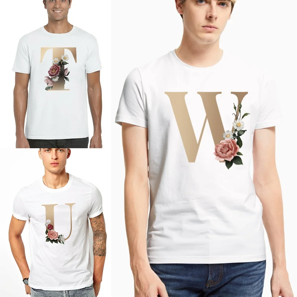 

Summer Men Letter Gold Print Short Sleeve T-Shirt Casual Top T Shirt for men Casual O-neck Tees Comfortable Stretched Pullover