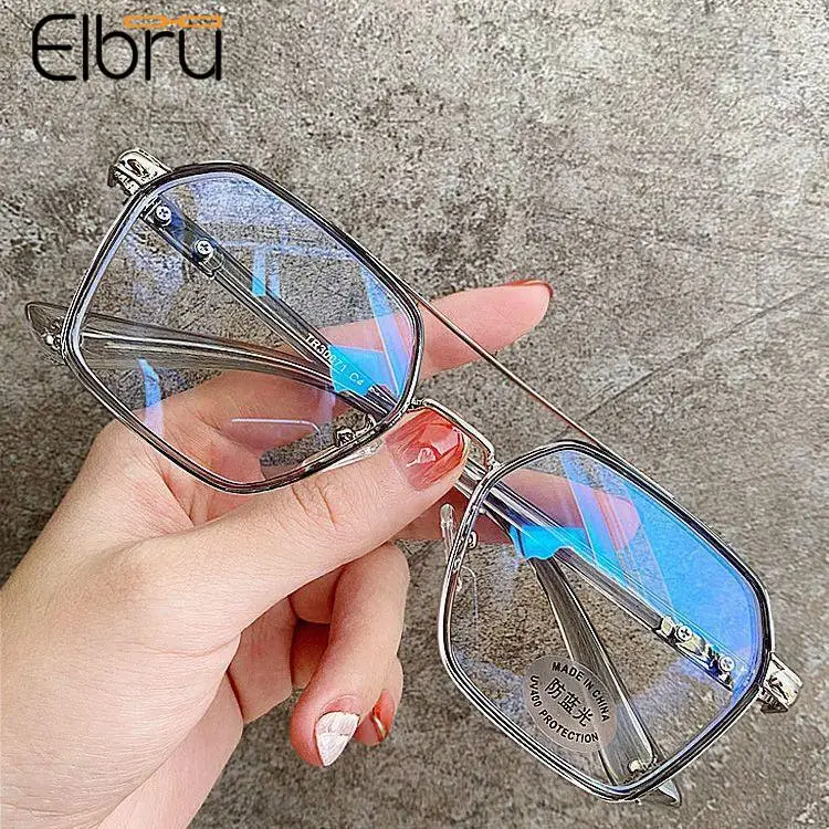 

Очки Elbru для мужчин и женщин для близорукости, модные очки с защитой от синего света, металлические очки для близорукости, прозрачные очки унисекс для близорукости 0-50-100-150-600