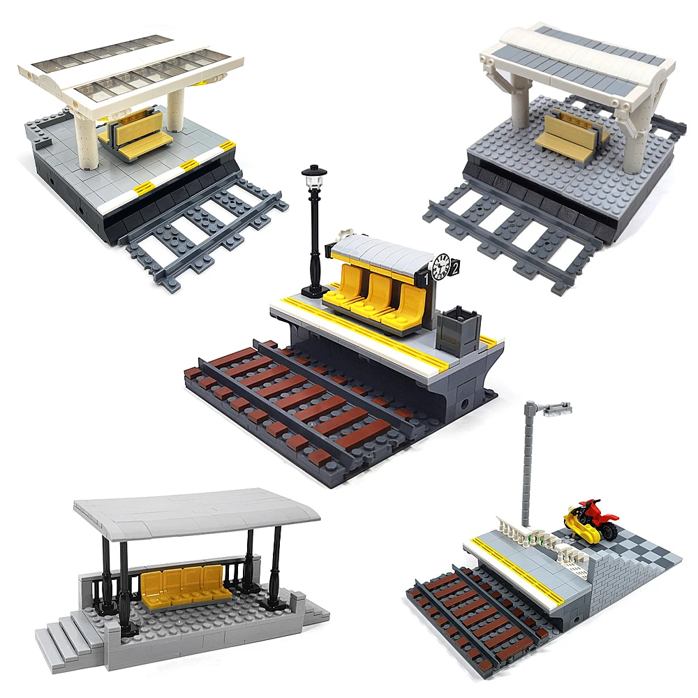 City Train Station Platform Building Blocks Creative MOC Assembly Track ...