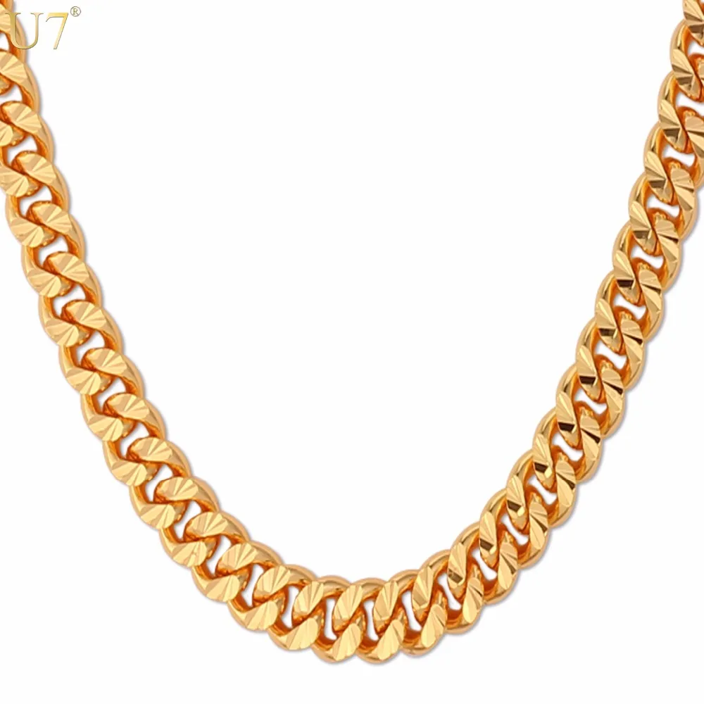 U7 Curb Chain Necklace Hollow Miami Cuban Link Chain For Men Gift 6mm Choker Wholesale Gold Color Hip Hop Jewelry