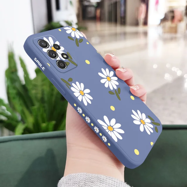 Chrysanthemum Case For Samsung A73 A72 A71 A23 A52 A52S A51 A42 A41 A32 A22 A21S A12 A02S A02 4G 5G  A53 A33 A13 A03S A03 Cover Light Blue