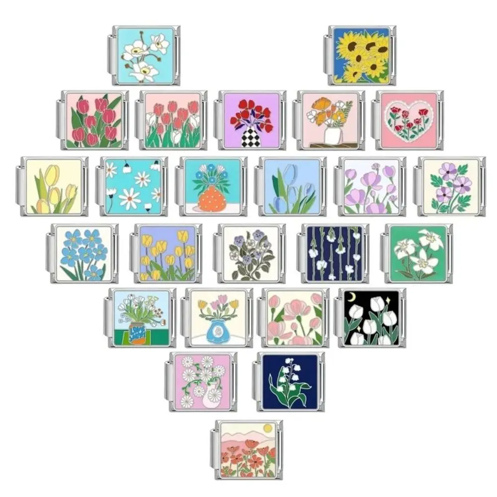 Fashion Stainless Steel Module Bracelet Accessories DIY Retro Charm Bracelet Link Flower Italian Charm Link Women's