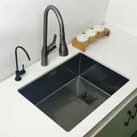 Nano black kitchen sink above counter or udermount sinks vegetable washing basin 304 stainless steel single bowl sink kitchen 1