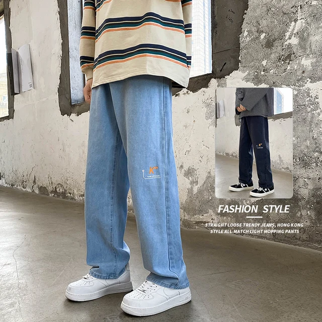 Korean Fashion Men Wide Leg Jeans Hip 
