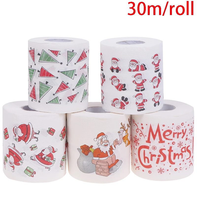 Christmas Table Napkin Home Santa Claus Bath Toilet Roll Paper 30m/roll Xmas Decor Tissue Christmas Decorations New Year Gifts toilet paper