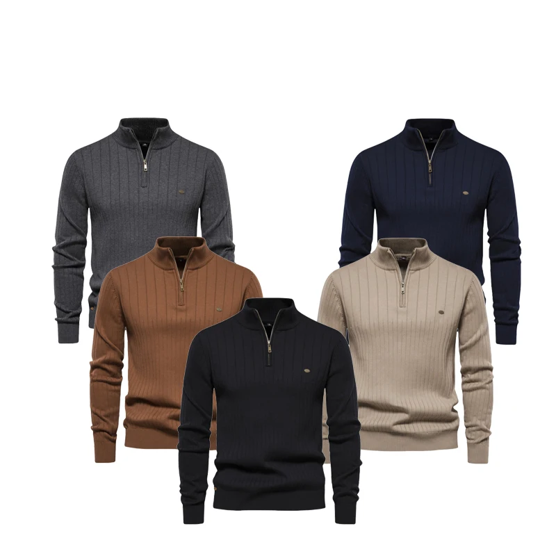 Autumn Winter Stand-Collar Sweater Men Zipper Knit Pullovers Thick Cotton Knitwear Man Warm Jumpers Casual Sweaters Man Clothes 5