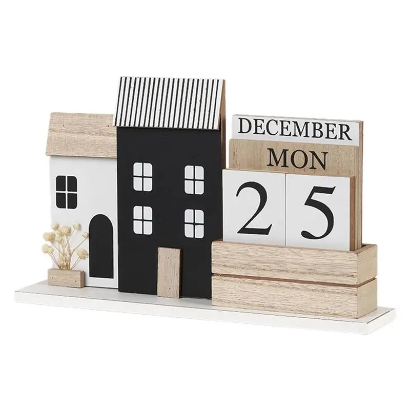 Wooden Perpetual Calendar Date Display Decor Decorative Vintage Calendar With 12 Replaceable Cards Handmade Reusable Calendar