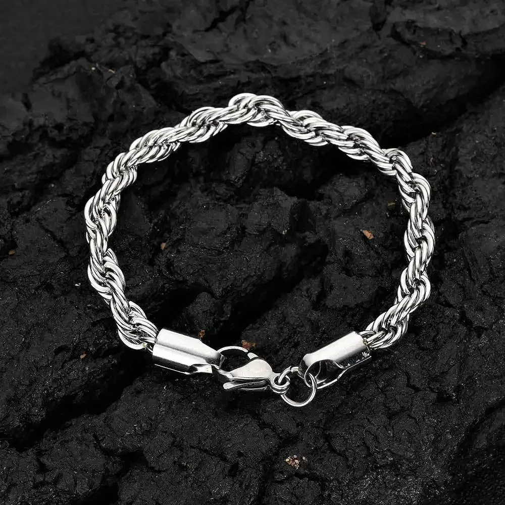 Gold-Tone Twisted Rope Chain Stainless Steel Bracelet - Fashionable Waterproof Jewelry