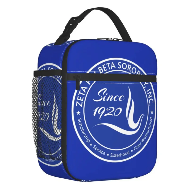 

Zeta Phi Beta Logo Blue Insulated Lunch Bag for Outdoor Picnic Greek Letter 1920 ZOB Leakproof Thermal Cooler Bento Box Women