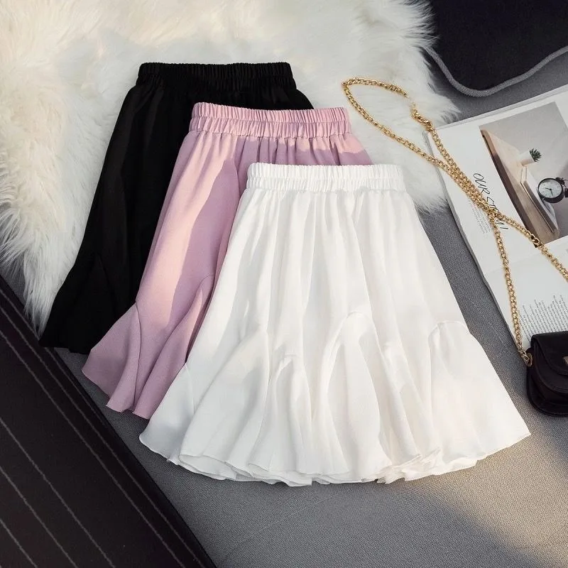 Solid Color Casual Short Skirt For Women 2024 Summer Fashion Women's High Waist Trumpet Mini Skirt Female Elastic Pleated Skirt 2