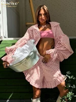 Clacive Fashion Loose Stripe 2 Piece Sets Women Outfit 2025 Elegant Long Sleeve Shirt With High Waist Ruffle Shorts Set Female - Image 3