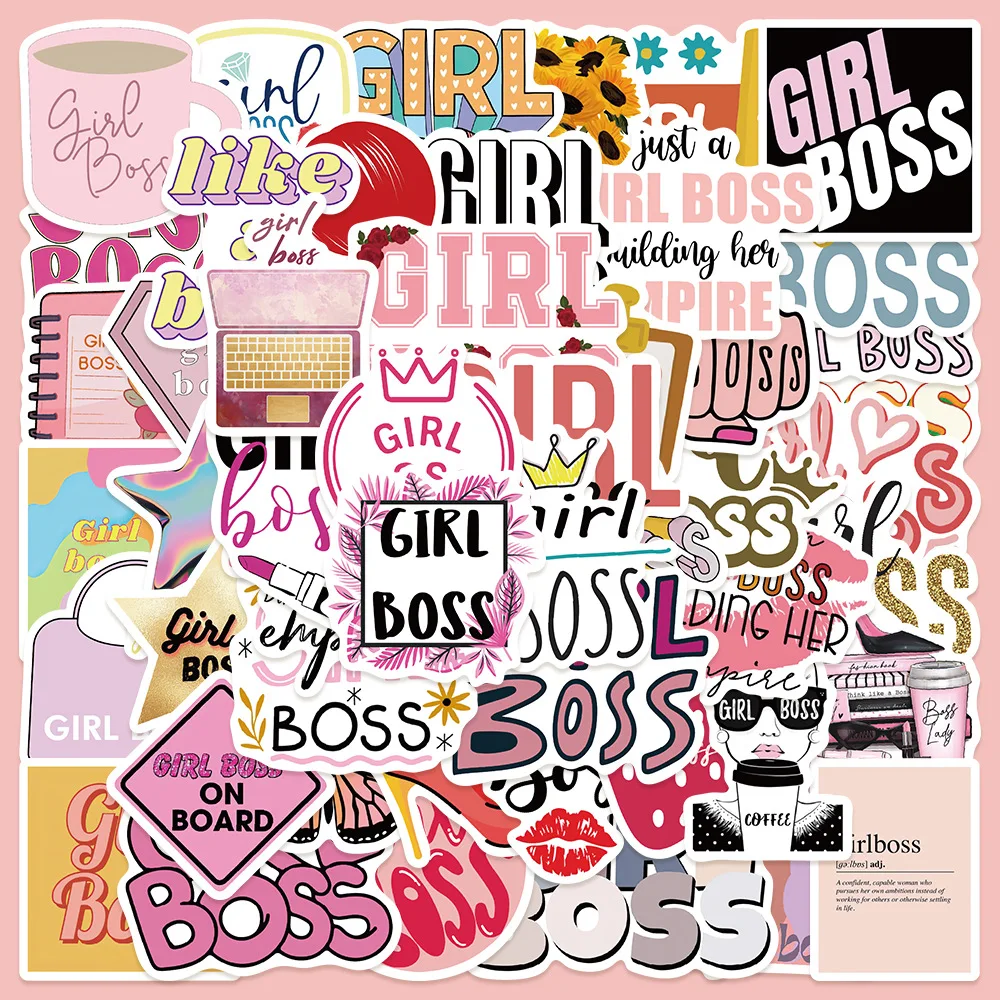 

10/50Pcs Pink Letter GIRL BOSS Laptop Ledger DIY Material Suitcase Refrigerator Phone Case Decoration Waterproof Stickers