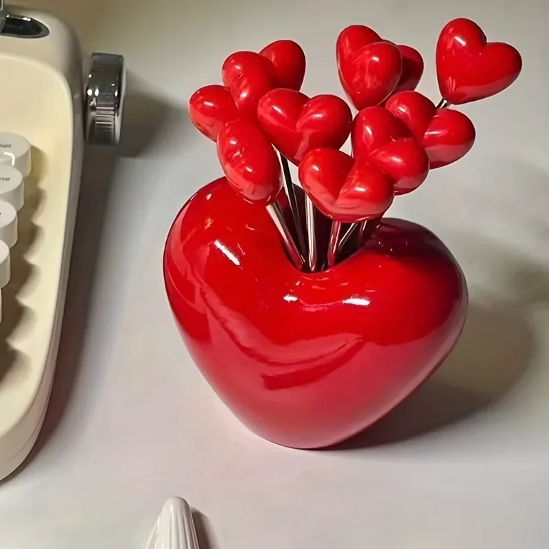 Love Fruit Forks Stainless Steel Cake Fork Set Snacks Tableware Set Kitchen Items Valentine's Day Party Favors