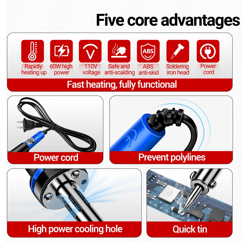 SL401 Electric Soldering Iron 60W Professional Portable Kit Welding Solder Repair Rework Header Tool Solder Station US/EU Plug