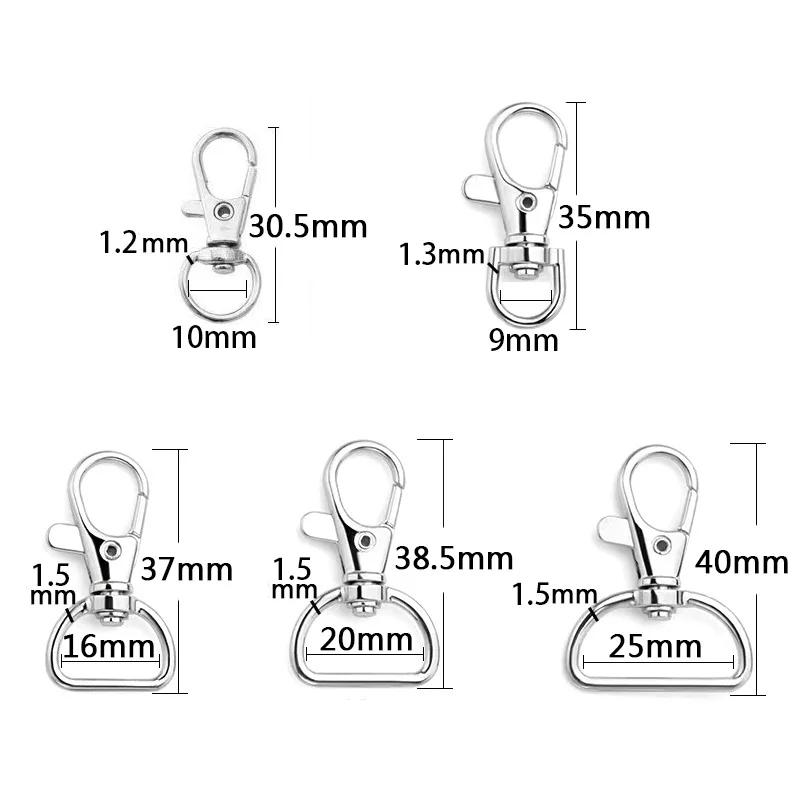 Swivel Clasps D Rings Alloy Metal Silver Lanyard Snap Hooks Clip Hook for Keychain Bag Key Rings Jewelry Making Crafting Sewing metal snap hook