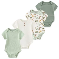4Pieces New Born Bodysuit Print Cotton Baby Boy Clothes Short Sleeve Romper Baby Girl Clothes Cartoon 0-12M Bebes 2