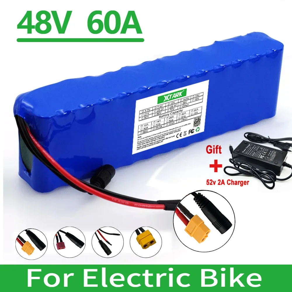 

48V 60Ah 1000w 13S3P XT60 48V Lithium Ion Battery Pack 60000mAh for 54.6v E-bike Electric Bicycle Scooter with BMS + Charger