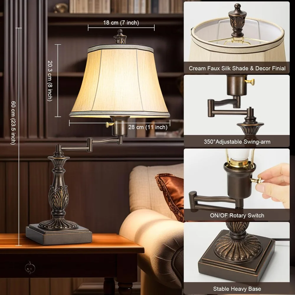 2 Rustic Traditional Adjustable Swing Arm Table Lamp 2