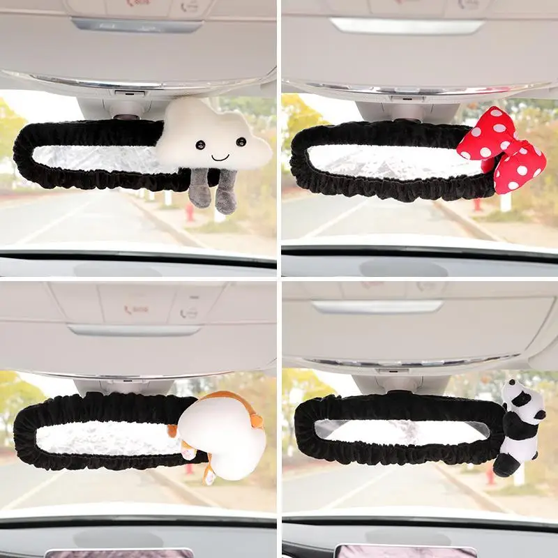 Car Rearview Mirror Cover Decorative Short Velvet Cute Cartoon panda Korean Version Reverse Mirror Cover Car Interior Supplies