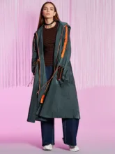 

Loose Drawstring Hooded Women Trench Long Thin ArmyGreen Hooded Pocket Zipper Casual Cool Coat Clearance 2021 Autumn Winter