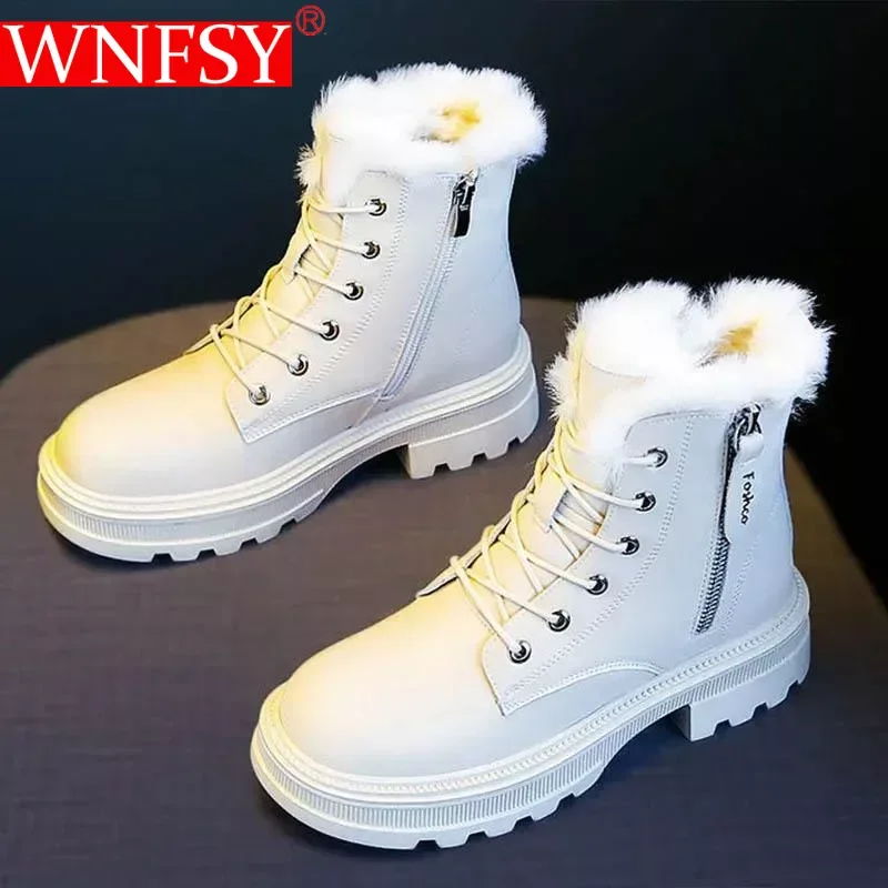 

Женские зимние сапоги Wnfsy, теплые плюшевые сапоги, женская зимняя модная легкая утепленная нескользящая теплая обувь на плоской подошве, женские сапоги