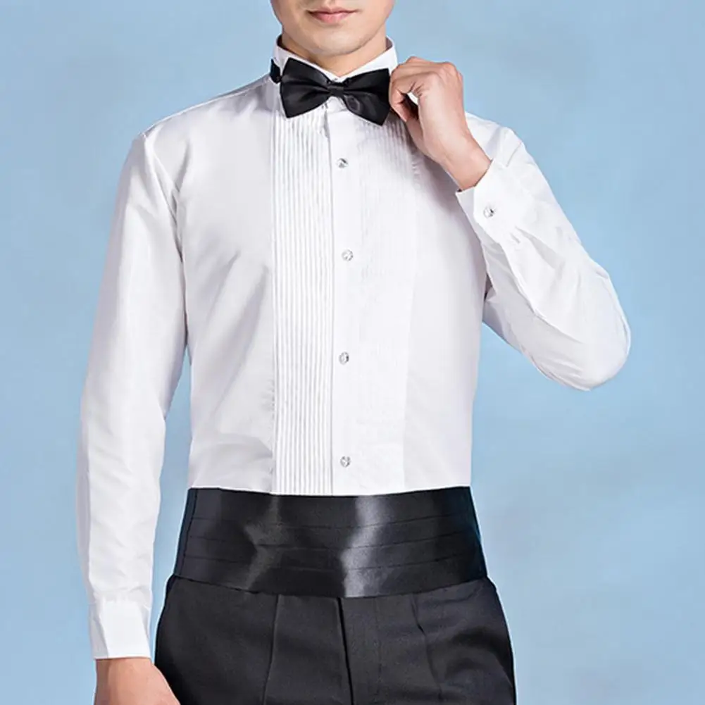 Men Long Sleeve Shirt Stylish Men's Winged Collar Dress Shirt Solid Color Long Sleeve Single-breasted for Office Parties