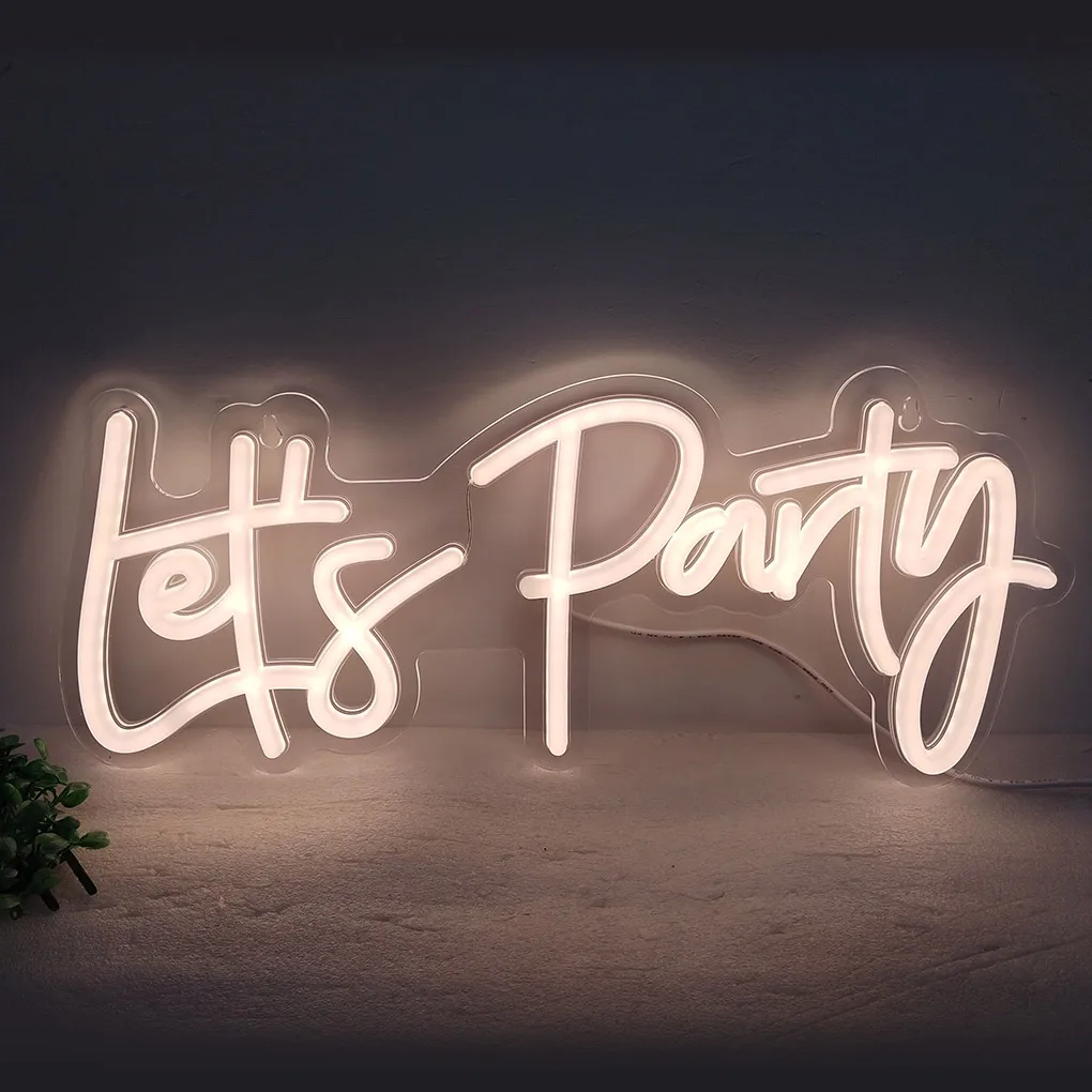 Let's Party LED Neon Sign Warm White Light Signs USB Powered 16.9X7.28in Party Wall Decor Custom Small Neon Lamp Lights for Bulk