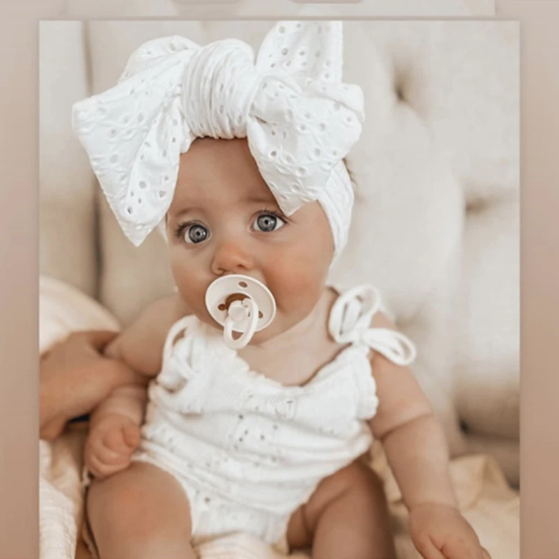 Hole Headband Newborn Turban Baby Girl Bows Hairband Embroidery Accessory Kids Hair Band Outdoor Summer Toddler Head Wrap Lovely greeting card thanks cards lovely you bulk birthday accessory 19 year old girl gifts delicate memo wrapping