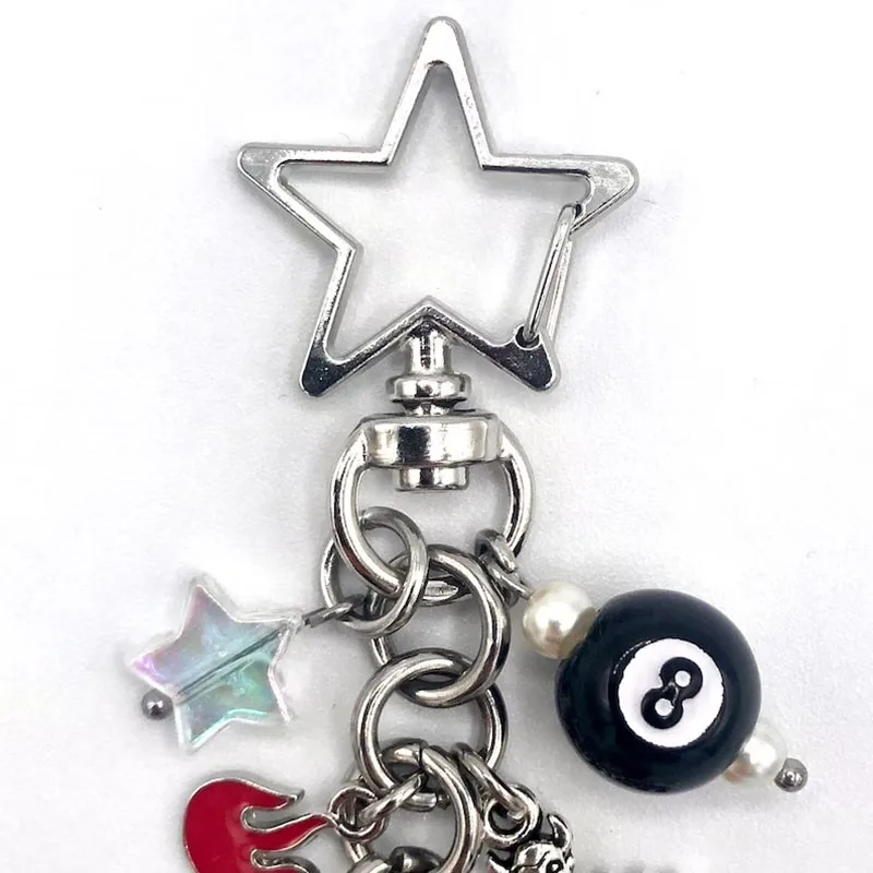 Portachiavi Y2K A Forma Di Ciliegia E 8 | Rosso E Nero | Ciondoli Stella | Accessorio Estetico Per Chiavi E Borsa