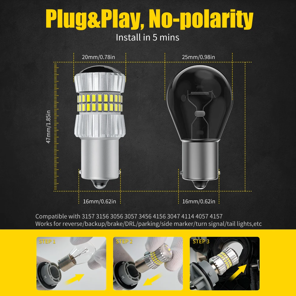 AILEO 2Pcs 6000K P21W LED P21/5W 1157 W21W 7443 W21/5W 3156 ���� �극��ũ �̵� ȸ�� 5014SMD ��ȣ ���� 12V���ִ� ������ ����