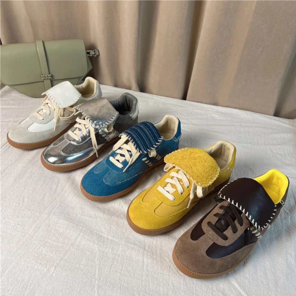 여성용 유럽 자몽 트레이닝 소프트 가죽 럭셔리 디자이너 스포츠 운동 트레이닝 플랫 로우 힐 스니커즈, 캐주얼 신발 