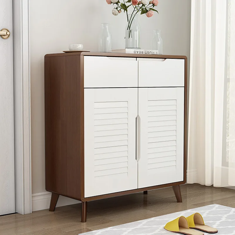 

Nordic Solid Wood Breathable Modern Minimalist Double-Door Large Capacity Living Room Door Elevator Entrance Small Shoe Cabinet
