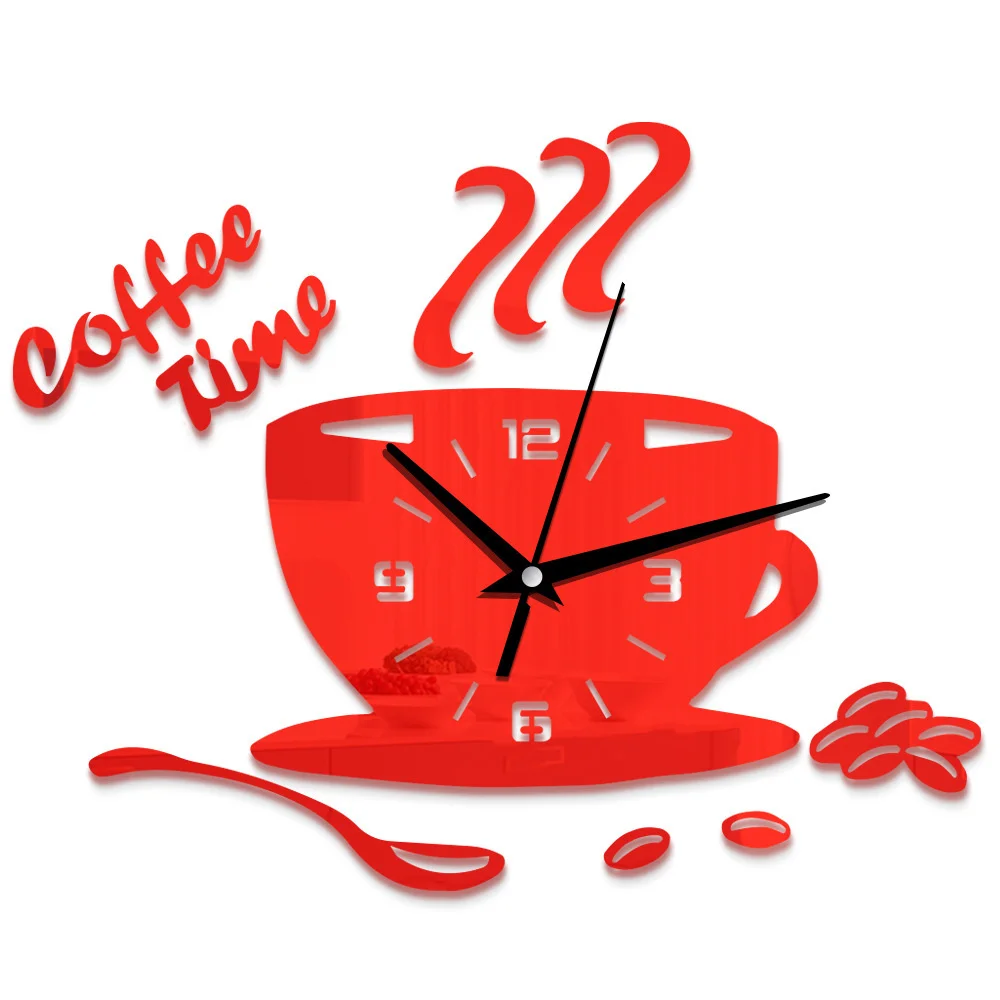 Creative Coffee Wall Clock Modern 3D Mirror DIY Wall Clocks Stickers Home Kitchen Wall Decorations Best Gifts For Coffee Lover