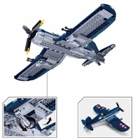 World War II WW2 US Vought Corsair F4U Fighter Propeller Airplane Building Block Battle Bomber Military Weapons Model Brick Toy 4
